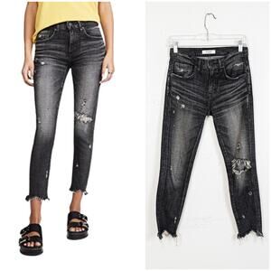 Moussy Vintage Glendele Distressed Cropped Skinny Jeans in Black size 24